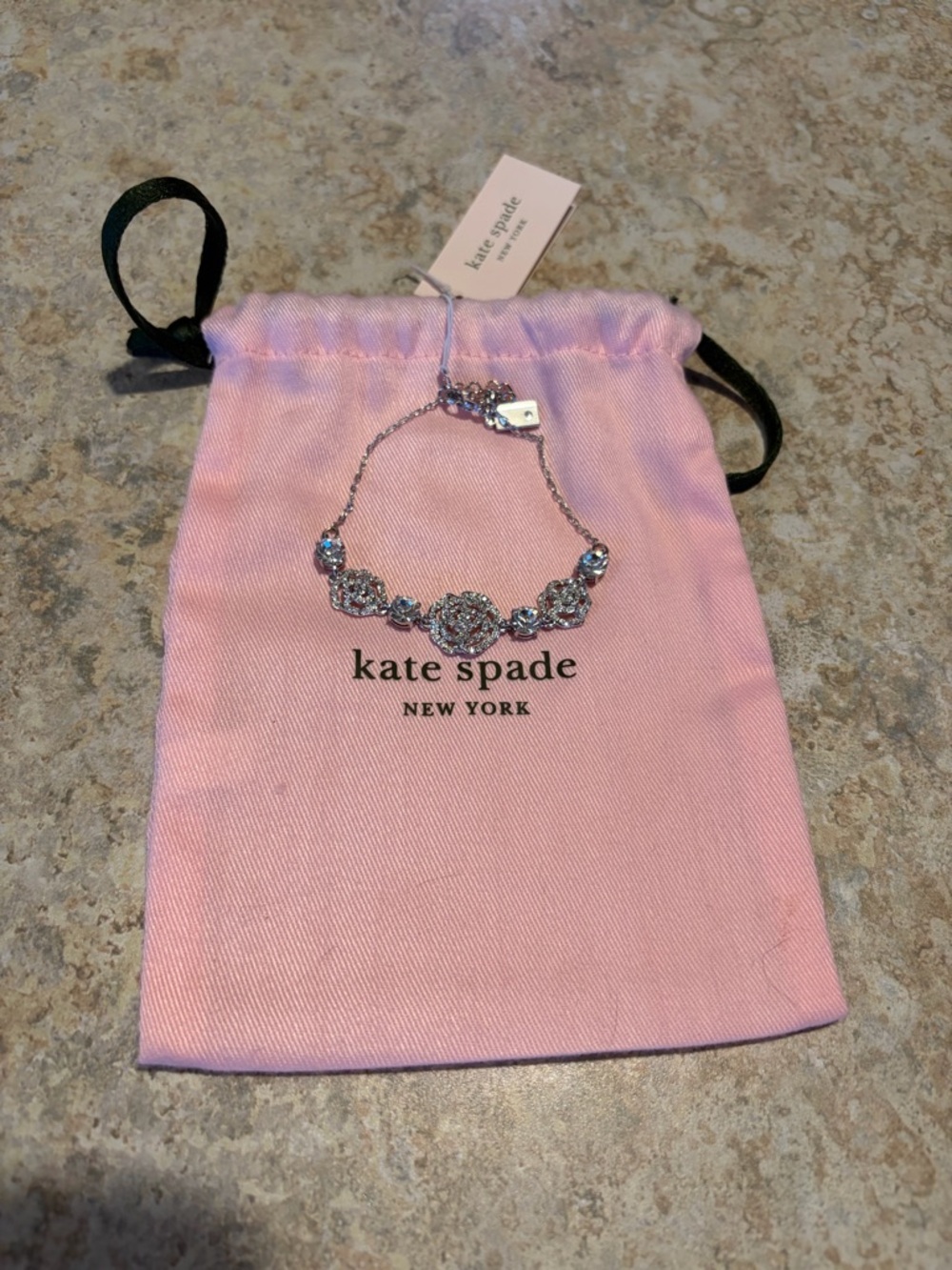 Kate Spade Silver Rhinestone Rose Bracelet—NWT